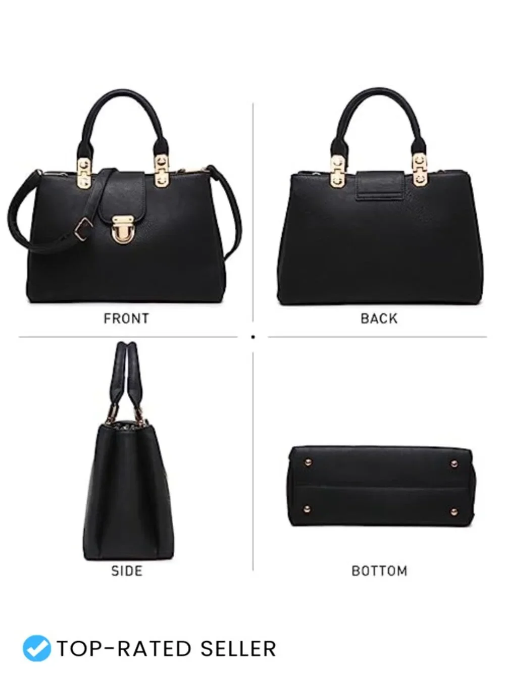 Vegan Leather Satchel Handbag with Detachable Shoulder Strap